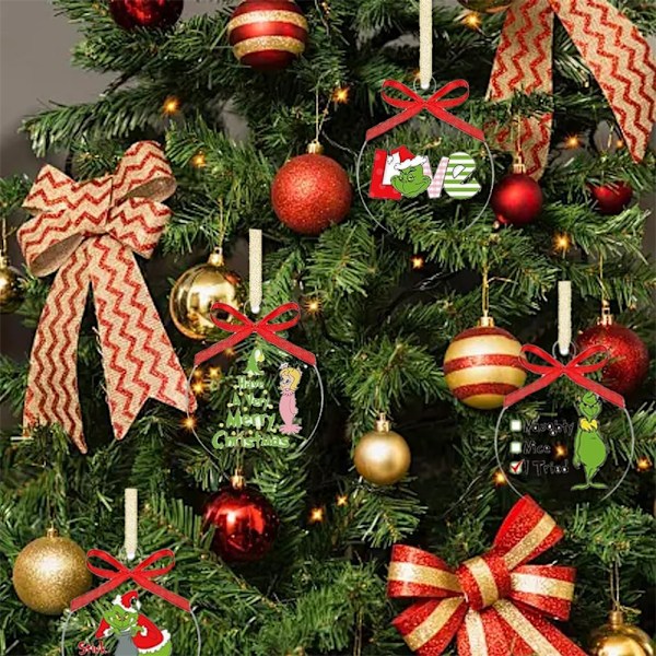 12 st 2D Merry Grinchmas Hängande Dekorationer i Akryl, Julgranspynt 12PCS