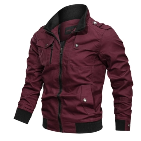 Lätt Zip Up-jacka för män, Stå-krage, Casual, Lätt Golfjacka med Fickor Wine Red 4XL