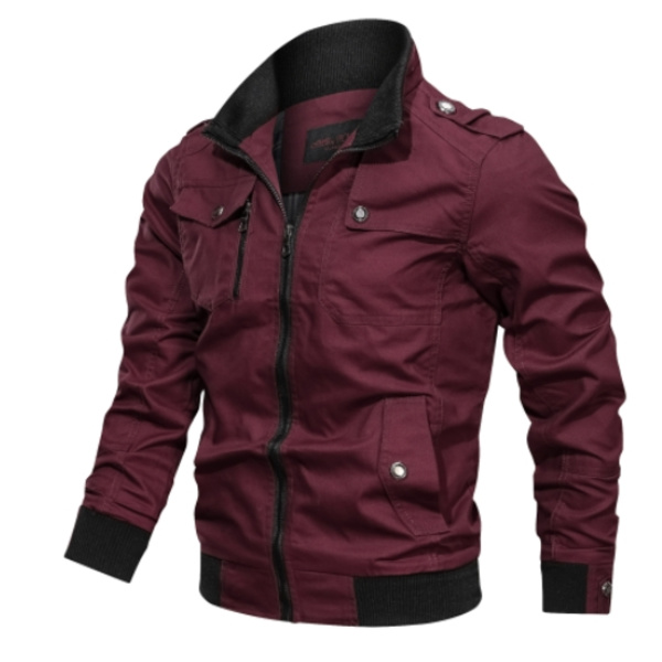 Lätt Zip Up-jacka för män, Stå-krage, Casual, Lätt Golfjacka med Fickor Wine Red XL