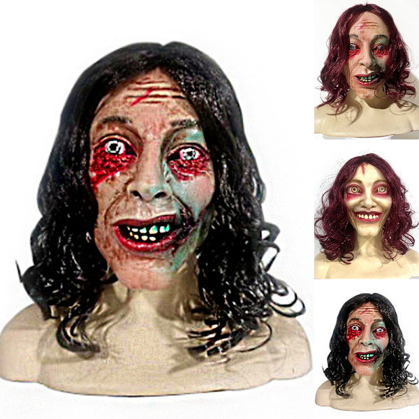 Horror Spøgelsesmaske med langt hår Skræmmende Cosplay Fest Dekoration Smiling face