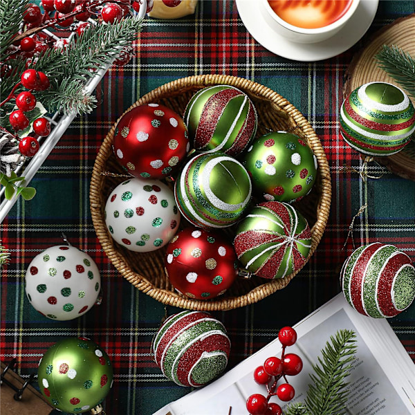 12 st julgranskulor i glitterplast, hängande dekorationer, virvlande pepparkaksbollar, hängen för jul- och festdekoration 12PCS