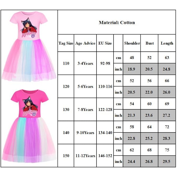 Flickor Prinsessa Aphmau Klänningar Kortärmade Klänningar Regnbågsklänningar Barn Födelsedagsfest Balklänning Rose Red 150cm