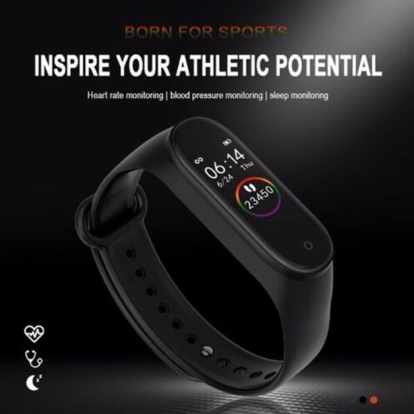 Smart Digital Watch Armband M4 Män Kvinnor Hälsa Sport Tracker Black