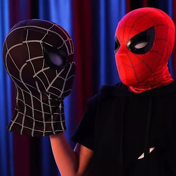 Halloween Mask Spiderman Huvudbonad Cosplay Rörliga Ögon Elektronisk Mask Spider Man 1:1 Fjärrkontroll Elastiska Leksaker För Vuxna Barn Present Black Spider Man Headset/Blinkable