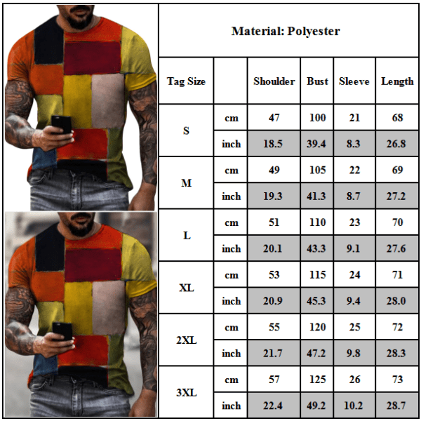 Casual färgmatchande kortärmad sommartopp för män 3XL