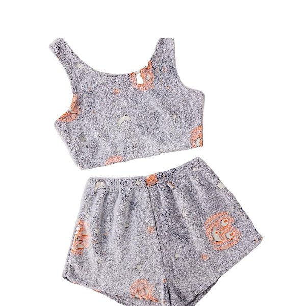 Spooky Vest Pyjamasæt, Halloween Print til Kvinder, Selvlysende Pyjamassæt Light Grey M