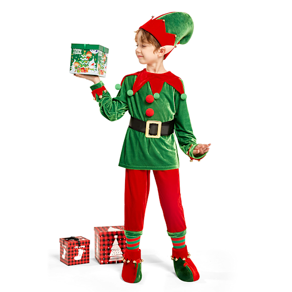 Jultomte Kostym för Småbarn, Flickor Santa Claus Set, Pojkar Elf Maskeraddräkt, Jultomte Kostym för Barn 140cm