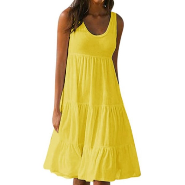 Kvinnor Solid Summer Casual Rund Hals Korta Ärmar Festklänningar Yellow L