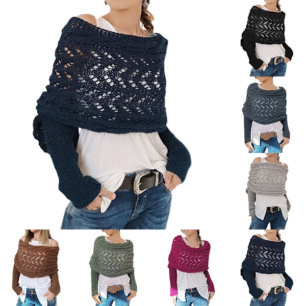 Strikkede sweatertoppe til kvinder, tørklæder, elegant modetørklæde med ærmer, efterår, vinter, varmt udendørs Light Grey