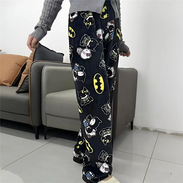 Bekväma Pyjamas för Kvinnor Batman Tryck Hela Trycket Flanell Julsovbyxor M