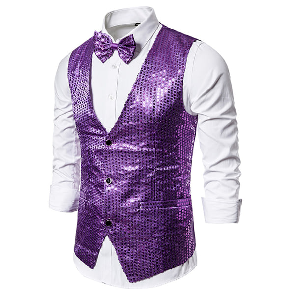 Miesten paljettiliivit + rusetti napillinen liivi glitterliivi bisnes tanssiaisasupuku Purple L