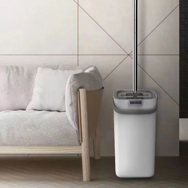 Moppilattianpesusetti, jossa 125 cm litteä moppi ja lattianpesusetti, itsepuhdistuva pesujärjestelmä, märkä ja kuiva, kaikille lattiatyypeille, 360° kääntyvä moppi White