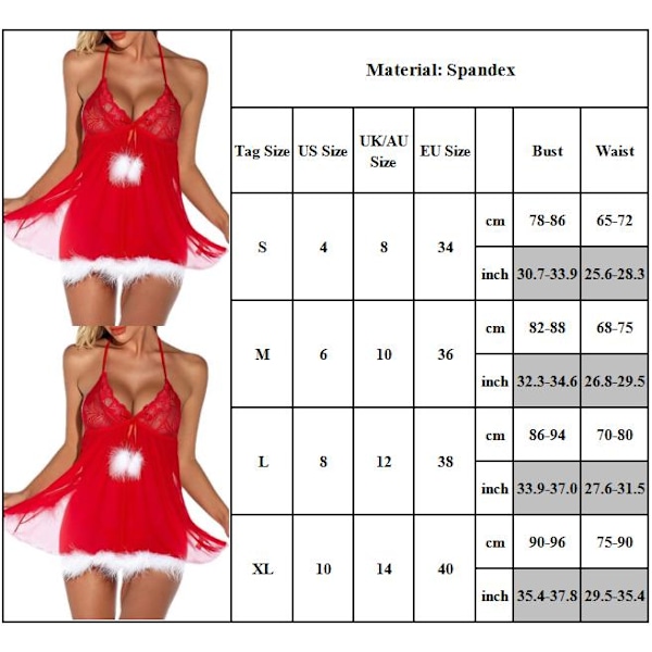 Jul-inspirerad Sexy Babydoll Lingerie Santa Underkläder Nattkläder Sovkläder S