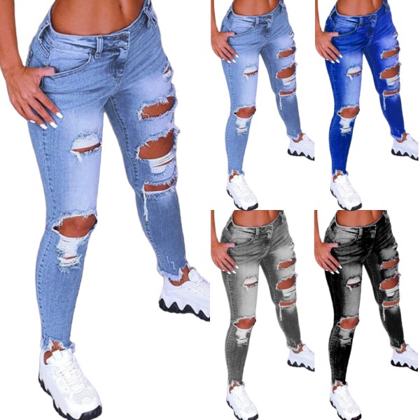 Fashion Street Style Damans slitna Stretch Jeans Byxor Deep Blue 4XL