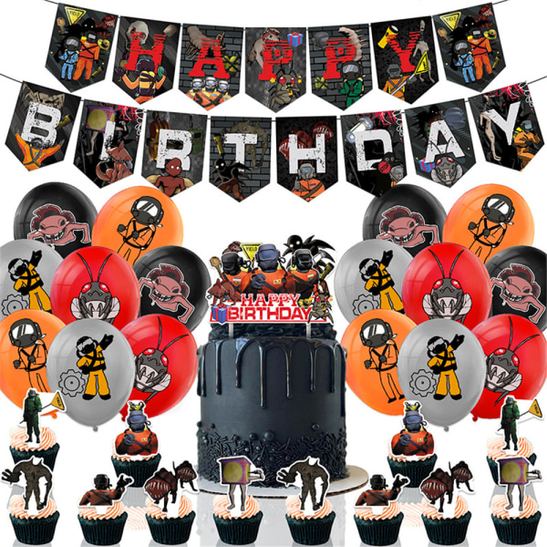 Dödligt företag tema Födelsedagsfest Tillbehör Banner Ballonger Cake Toppers Kit
