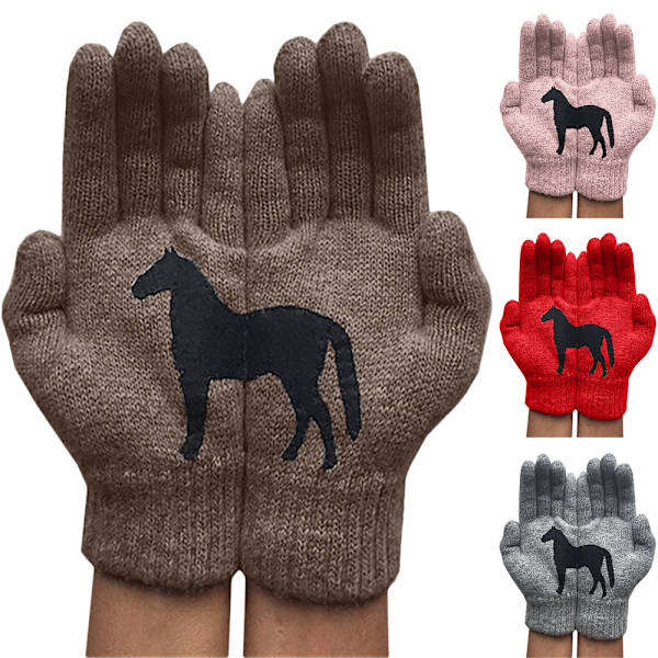Dam Svart Häst Tryckta Handskar Korta Mode Retro Handskar gray