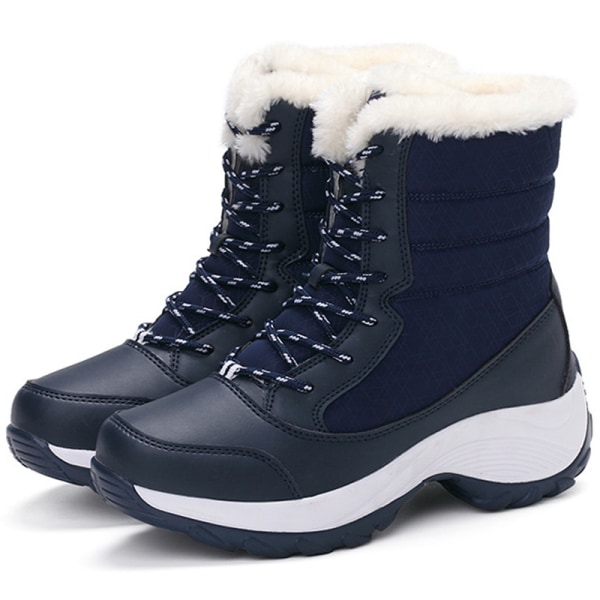 Snow Boots Plus Velvet High-Top Lace-Up Boots Skor för kvinnor blue 41