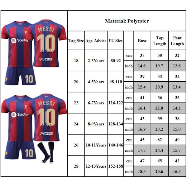 #10 MESSI Fotbollströja Barn Pojkar T-shirt Shorts Strumpor Jersey Sommar Träningsdräkt Set 26