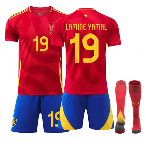 Fotbollströja 2024 UEFA Europamästerskap Spanien Barn Fotbollströja Set Hemma Nr.19 LAMINE YAMAL Jersey Kit 20
