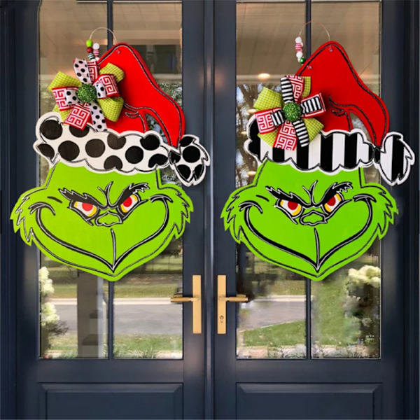 Jul Grinch Trä Dörr Hängande Skylt Gård Veranda Fönster Deko Dot