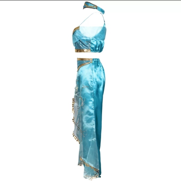 Halloween kostym Cosplay Aladdin Jasmine Princess Dress light blue l