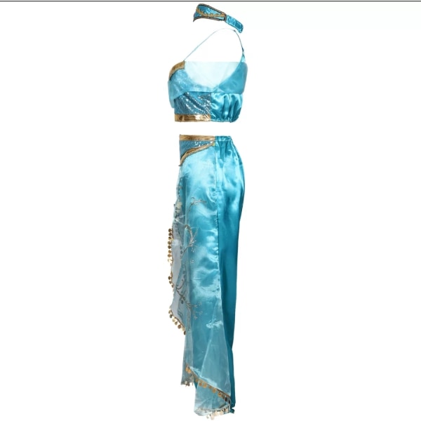Halloween-kostym Cosplay Aladdin Jasmine Prinsessklänning light blue xl