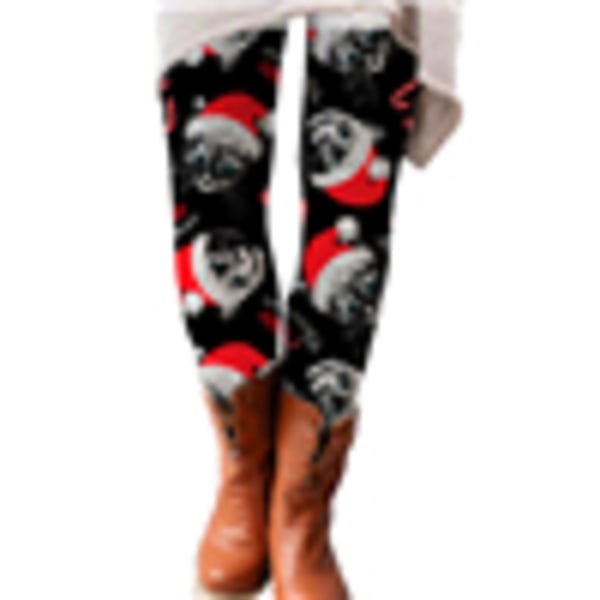 Kvinnors Skinny Byxor Vinter Varma Jul Tomte Print Legging Byxor A XL