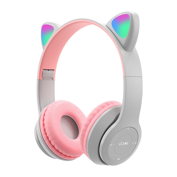 Barn Pojke Flicka Hörlurar Trådlösa Bluetooth Headset LED-lampor Öra Mjuka Hörlurar Grey