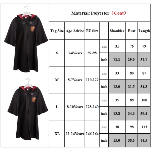 Harry Potter Barn Pojke Tjej World Book Day Kostym Cosplay Gryffindor Robe Cloak Boys L