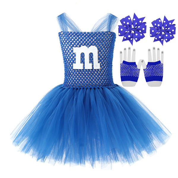 M&M's Kostym Hårspännen Handskar Set Barn Flickor Tutu Tyllklänning Maskerad Royal Blue M