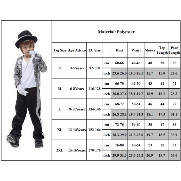 Michael Jackson Barn Cosplay Kostym Pojkar Outfit Fest Fancy Dress Performance M