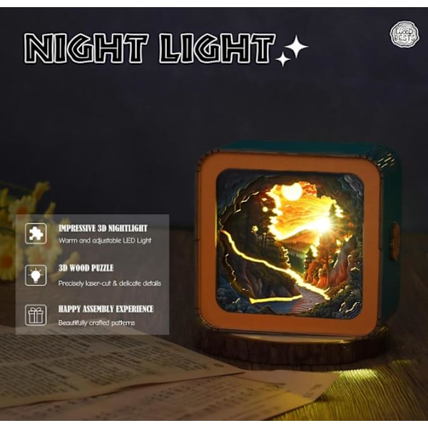 3D Pussel Nattlampa (Vacker Skog) 3D Träpussel DIY Hantverk för Vuxna Halloween/Juldekoration/Presenter till Familj och Vänner C