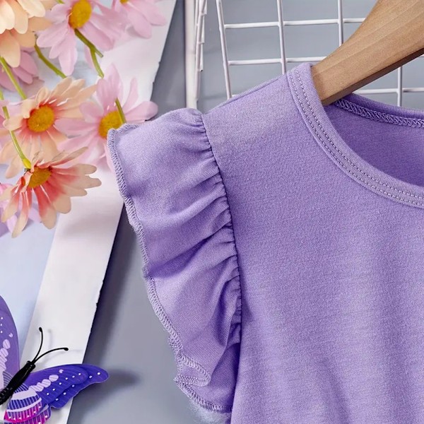 Barn Flickor Hjärttryckt Klänning Sommar Semester Vardaglig Ärmlös A-Linje Klänningar Purple 100cm