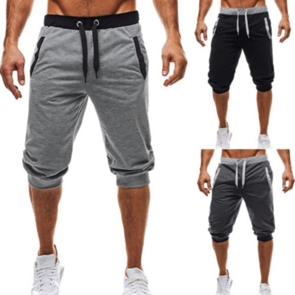 Casual Shorts för män 3/4 Jogger Capri Byxor Knä Shorts black 2XL