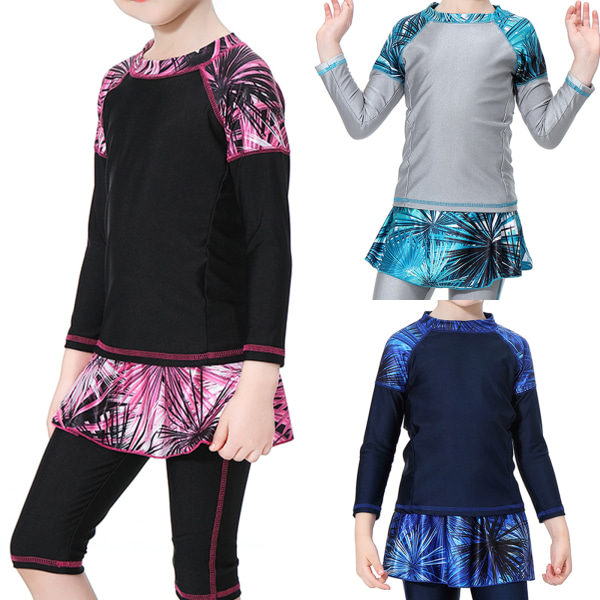 Konservativa badkläder för flickor 3 st Baddräkt för barn med cap black 130cm