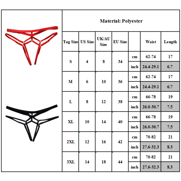 Kvinnors sexiga underkläder Tanga trosor Grenlösa underkläder G-string Red S