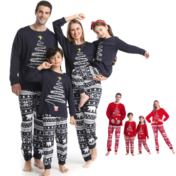 Jul Matchande Familj Pyjamas Outfit Xmas Nattkläder Mon-Red S