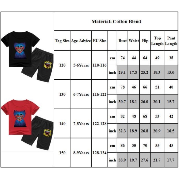 Poppy Playtime Summer T Shirt Shorts Set för Kids Boy Black 150cm