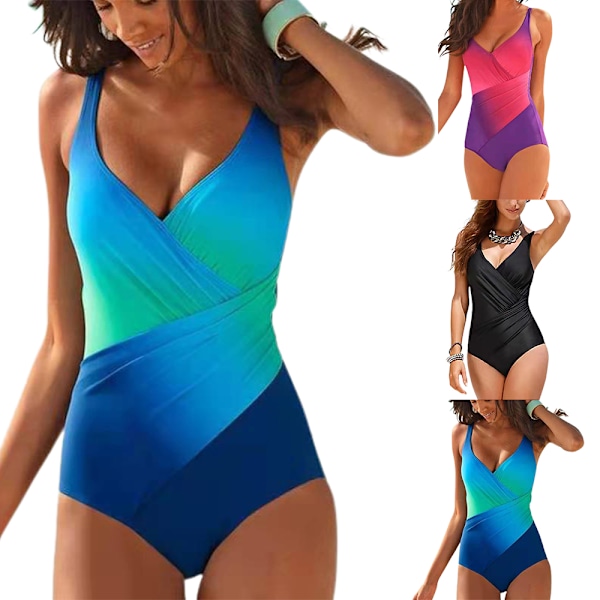 Dam badkläder i ett stycke Monokini badkläder Bikini Plus Size baddräkt M-5XL Purple L