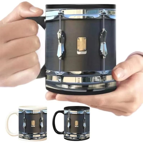 Vintage Trummugg Rolig Present till Trummis, Trumspelande Kaffekopp Julklapp White+spoon