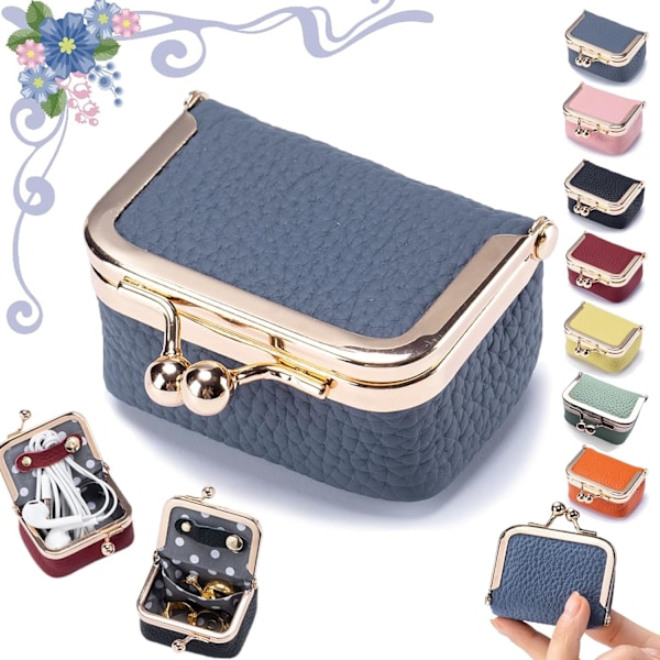 Läder Mini Smyckeskrin, Bärbar Retro Läder Myntplånbok Smyckeskrin med Lås, Reseringask Passar för Örhängen/Ringar/Halsband/Armband Blue