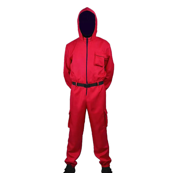 Squid Game 2 Jumpsuit för Kvinnor och Män, Unisex Zip Up Squid Game Kostym Svart Röd Outfit (Inkluderar Masker) Red+Triangle Mask S