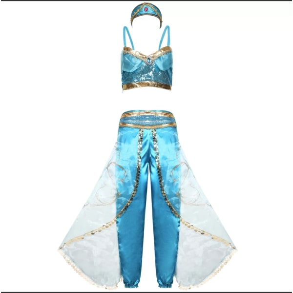 Halloween kostym Cosplay Aladdin Jasmine Princess Dress deep blue l