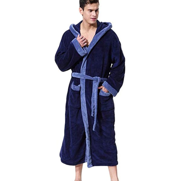 Män Morgonrock Handduksbyte Robe Fleece Pocket Badrock Present Blue 5XL
