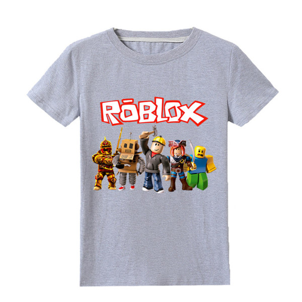Barn kortärmad Roblox Print Cartoon Casual T-shirt Grey 120 cm