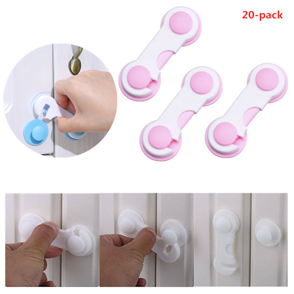 20-pakke babysikkerhedslåse stærk klæbende skuffebeskyttelseslås Pink 20pcs