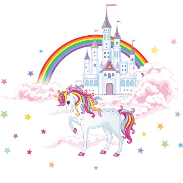 Unicorn väggdekaler dekaler med Rainbow White Castle
