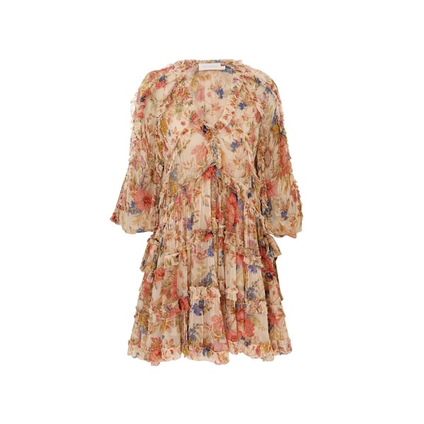 Damekjole, Retro V-hals Fransk Hofstil Blomsterkjole, Løs Langærmet Flæseprint Kjole M