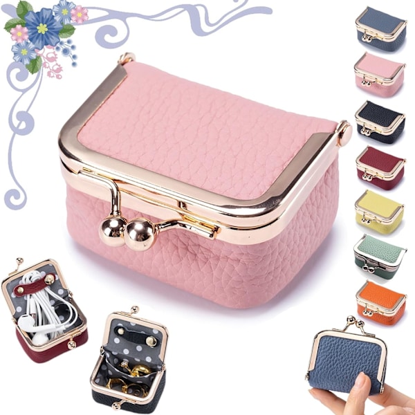 Läder Mini Smyckeskrin, Bärbar Retro Läder Myntplånbok Smyckeskrin med Lås, Reseringask Passar för Örhängen/Ringar/Halsband/Armband Pink