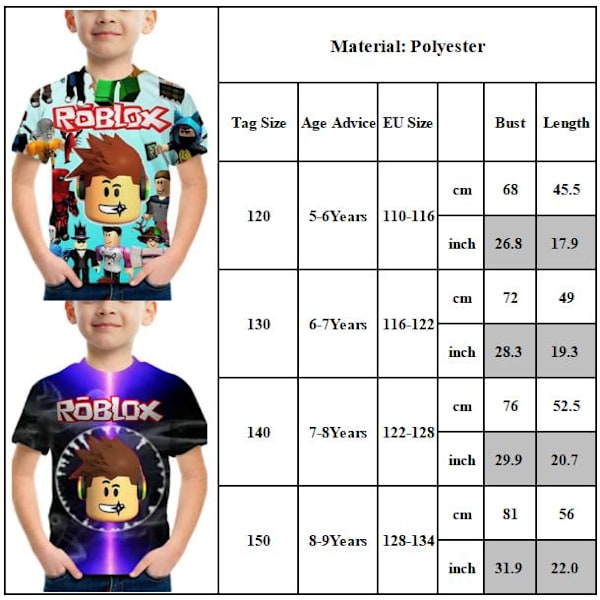 Roblox Trykket T-skjorte Barn Gutter Kortermet Topper A 7-8 Years